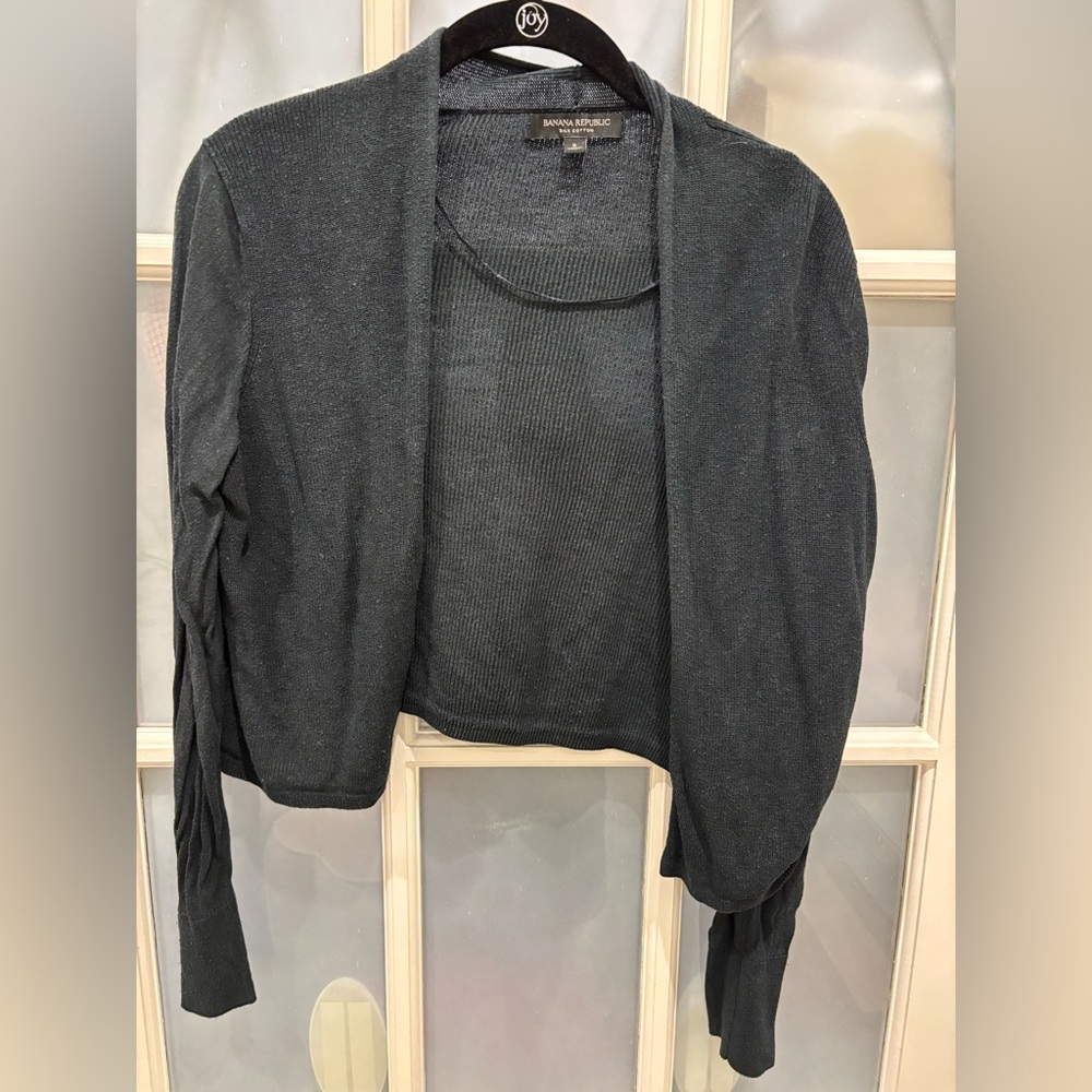 Banana republic SILK COTTON CROPPED CARDIGAN SWEATER Women's Black size small - Picture 6 of 6